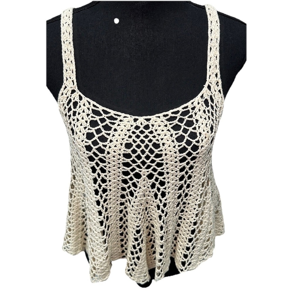 French Kiss Top Women's Size M/L Ivory Crocheted Bohemian Pull Over
